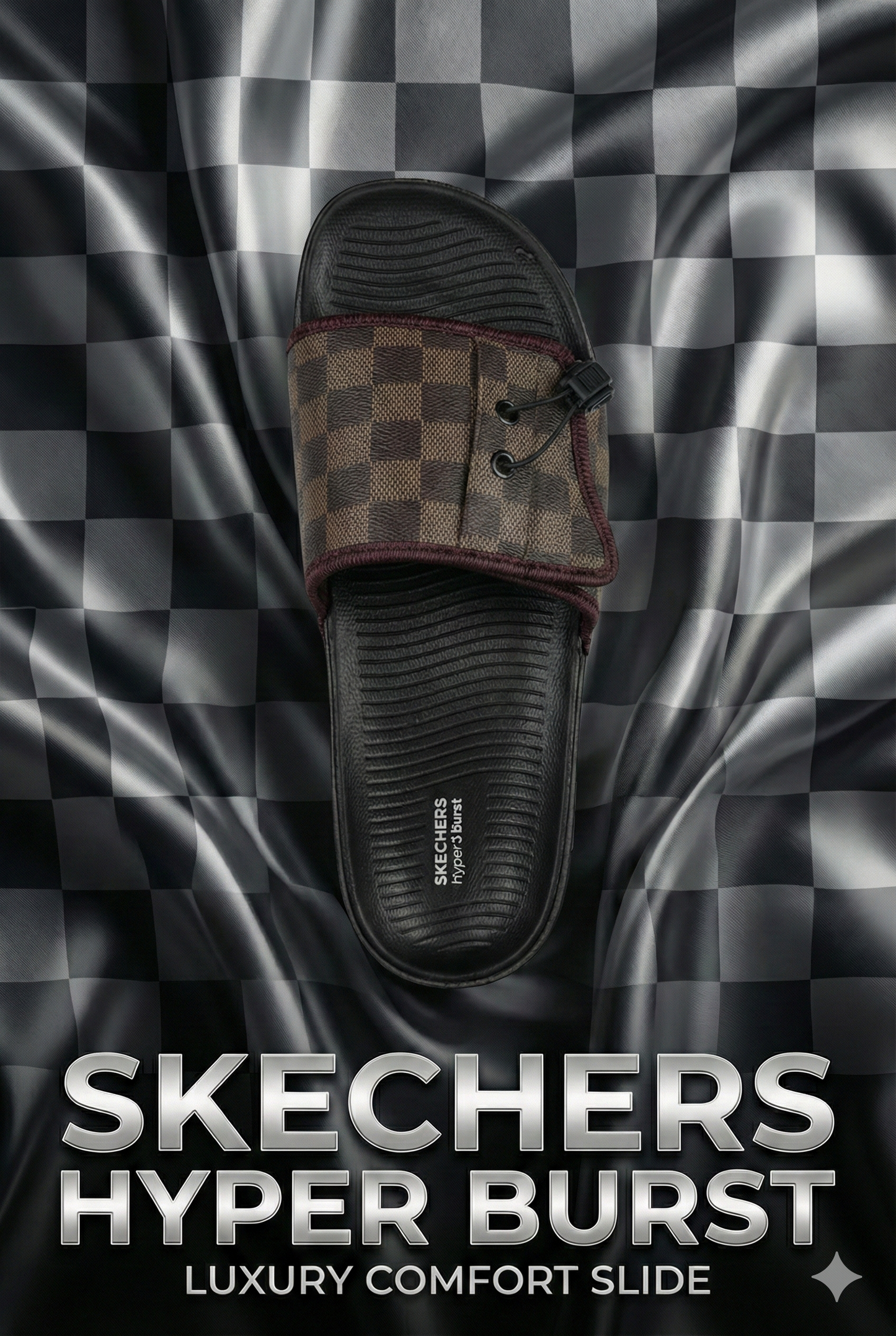 Skechers Hyper Burst Luxury Adjustable Slide – Custom Fit Checkered Edition