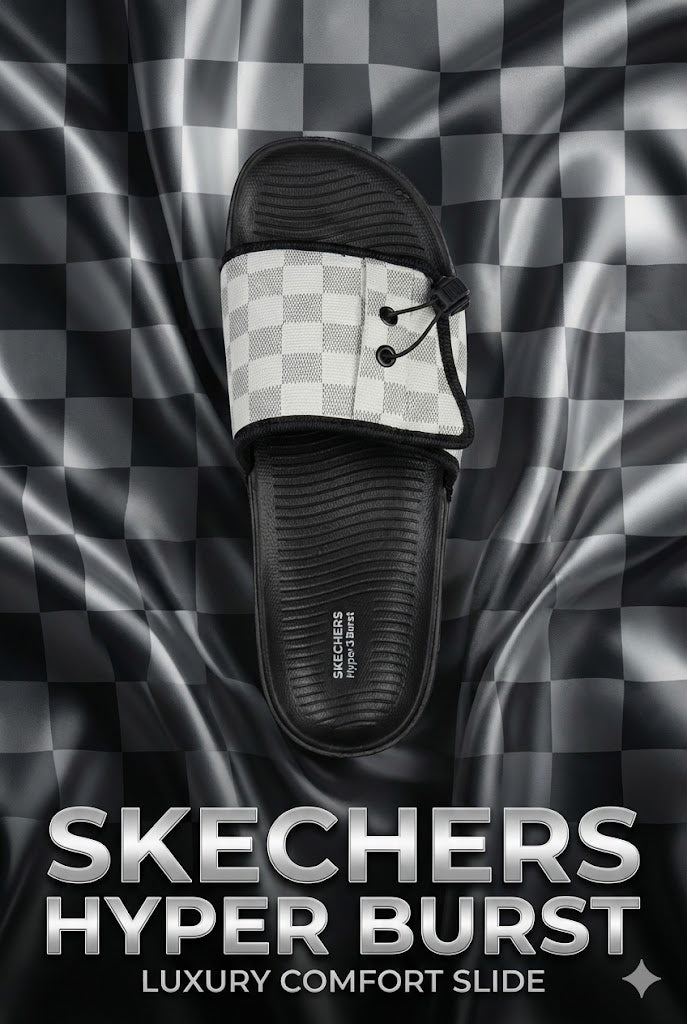 Skechers Hyper Burst Luxury Adjustable Slide – Custom Fit Checkered Edition