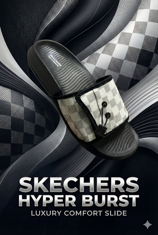 Skechers Hyper Burst Luxury Adjustable Slide – Custom Fit Checkered Edition